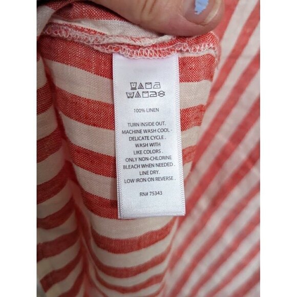 Christian Siriano 100% Linen Blouse Women's Striped Short Sleeve Large - Picture 5 of 5